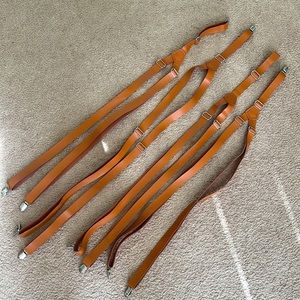 4pk Brown leather suspenders with silver clasps